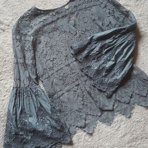 Adiva Floral Boho Wide Bell Sleeve Lace Top